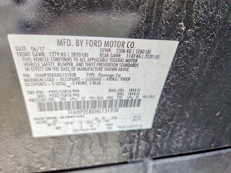 53468676 :رقم المزاد ، 1FAHP2E8XHG131938 vin ، 2017 Ford Taurus مزاد بيع