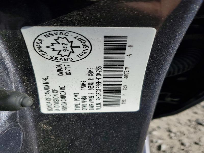 2017 Honda Civic მანქანა იყიდება აუქციონზე, vin: 2HGFC1F96HH104286, აუქციონის ნომერი: 54066436