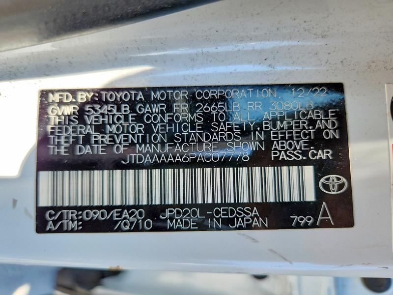 53655166 :رقم المزاد ، JTDAAAAA6PA007778 vin ، 2023 Toyota Mirai مزاد بيع