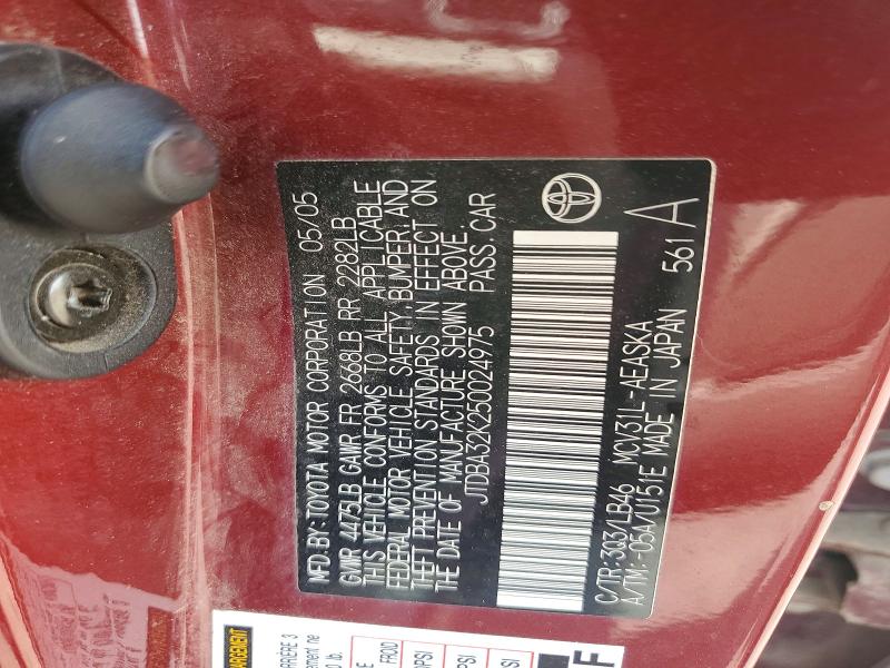 52296326 :رقم المزاد ، JTDBA32K250024975 vin ، 2005 Toyota Camry مزاد بيع