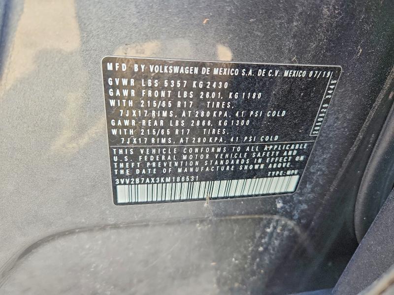 52352356 :رقم المزاد ، 3VV2B7AX3KM186531 vin ، 2019 Volkswagen Tiguan مزاد بيع