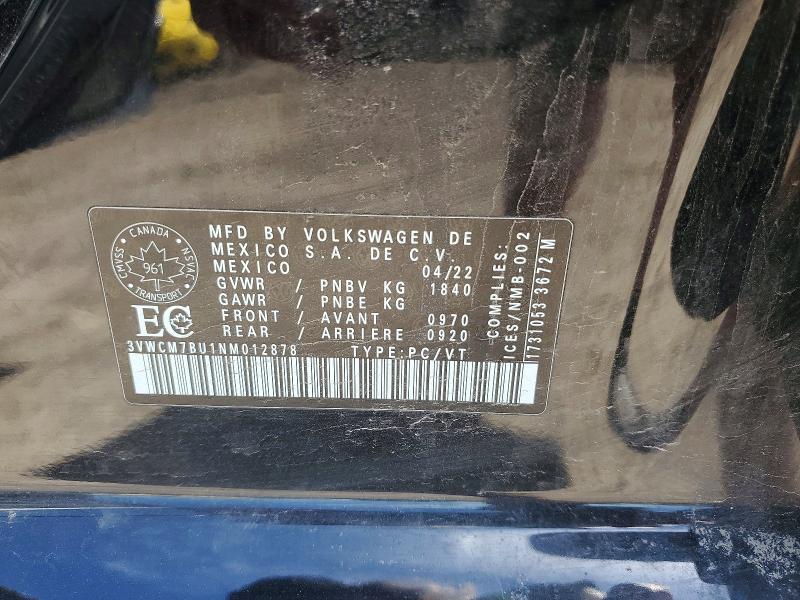 Продажа на аукционе авто 2022 Volkswagen Jetta, vin: 3VWCM7BU1NM012878, номер лота: 54595246