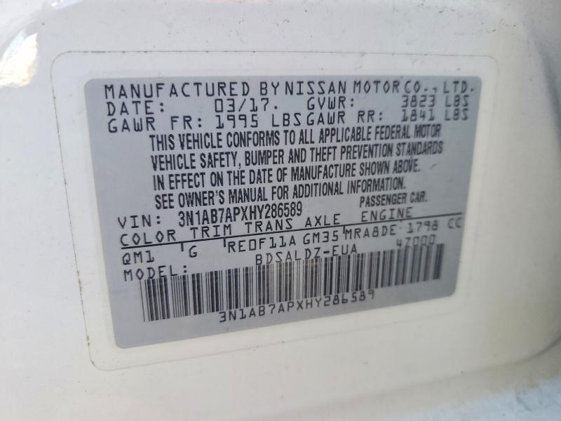 2017 Nissan Sentra მანქანა იყიდება აუქციონზე, vin: 3N1AB7APXHY286589, აუქციონის ნომერი: 53654806