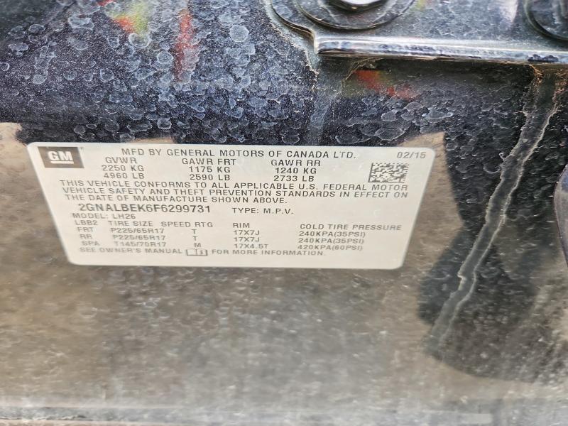 2015 Chevrolet Equinox მანქანა იყიდება აუქციონზე, vin: 2GNALBEK6F6299731, აუქციონის ნომერი: 54987216