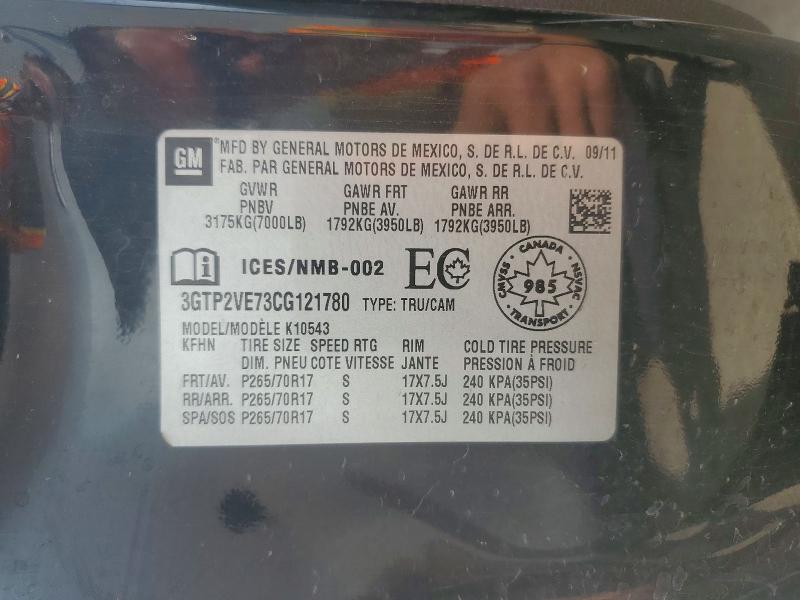 Aukcja sprzedaży 2012 Gmc Sierra, vin: 3GTP2VE73CG121780, numer aukcji: 54979106