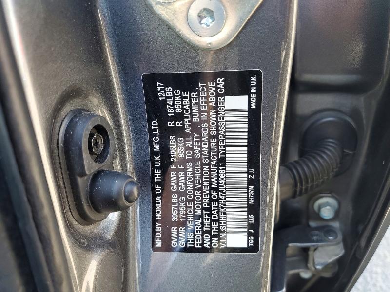 2018 Honda Civic მანქანა იყიდება აუქციონზე, vin: SHHFK7H47JU408811, აუქციონის ნომერი: 53075886