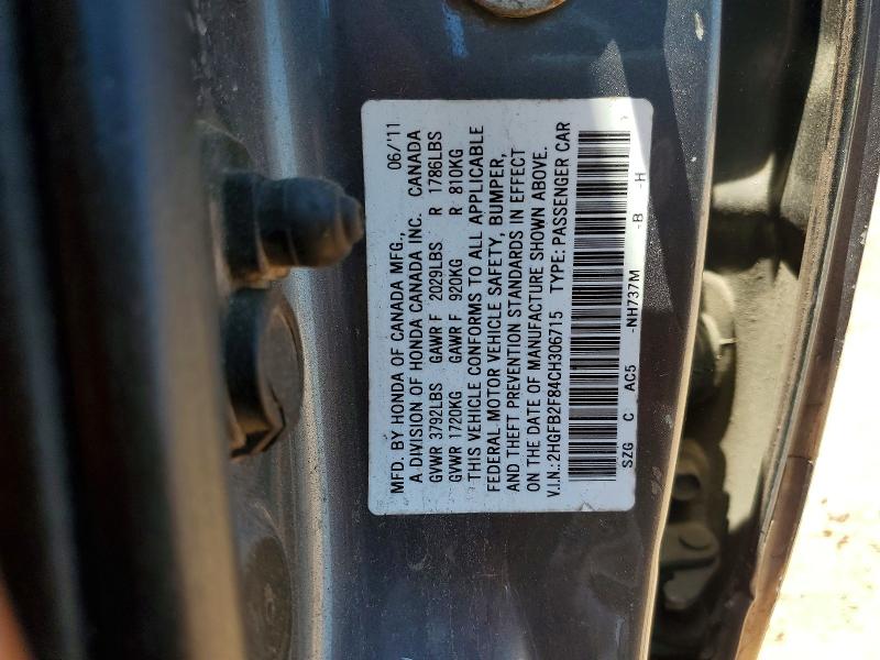 Aukcja sprzedaży 2012 Honda Civic, vin: 2HGFB2F84CH306715, numer aukcji: 53918076
