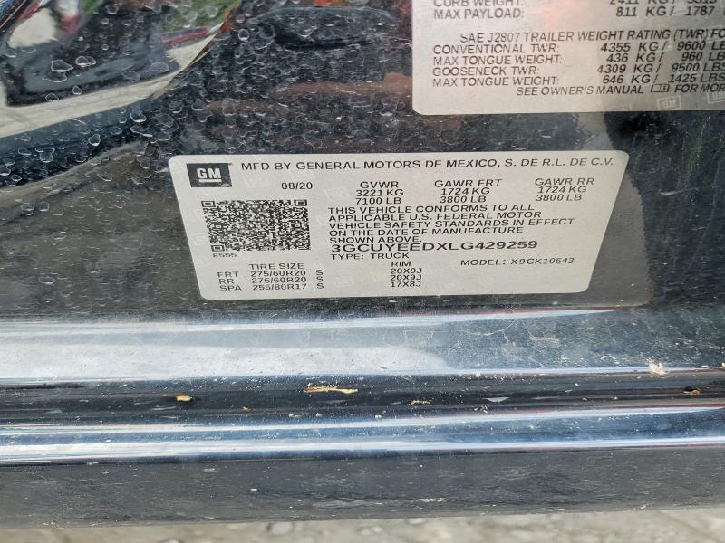 55228856 :رقم المزاد ، 3GCUYEEDXLG429259 vin ، 2020 Chevrolet Silverado مزاد بيع