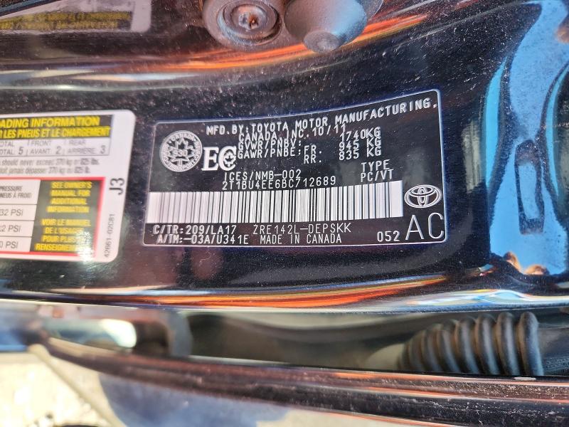 53248306 :رقم المزاد ، 2T1BU4EE6BC712689 vin ، 2011 Toyota Corolla مزاد بيع