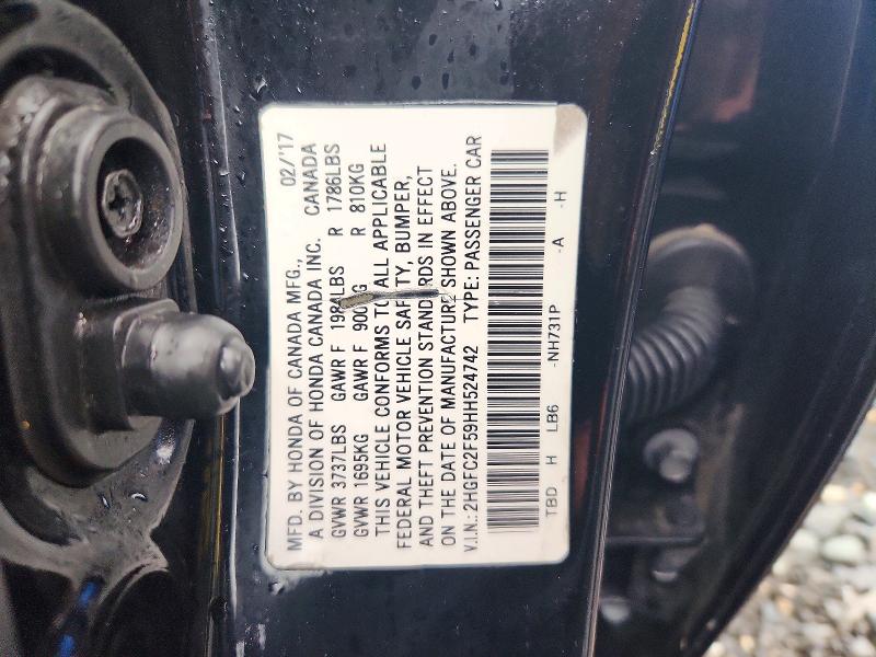 Aukcja sprzedaży 2017 Honda Civic, vin: 2HGFC2F59HH524742, numer aukcji: 54782576