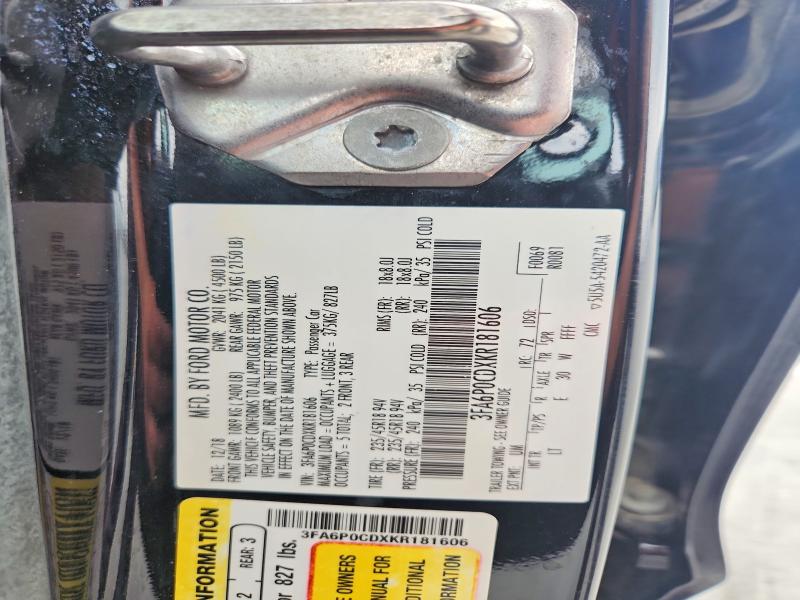 Aukcja sprzedaży 2019 Ford Fusion, vin: 3FA6P0CDXKR181606, numer aukcji: 53749356