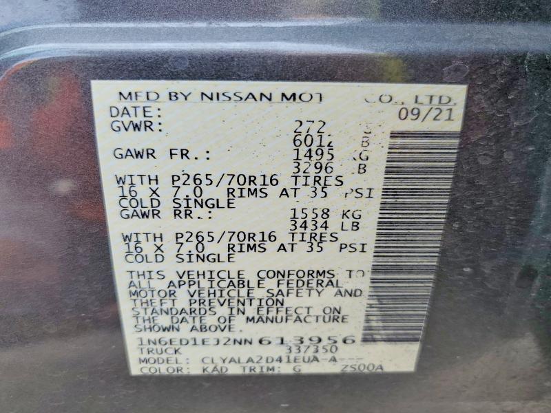 Aukcja sprzedaży 2022 Nissan Frontier, vin: 1N6ED1EJ2NN613956, numer aukcji: 54210346