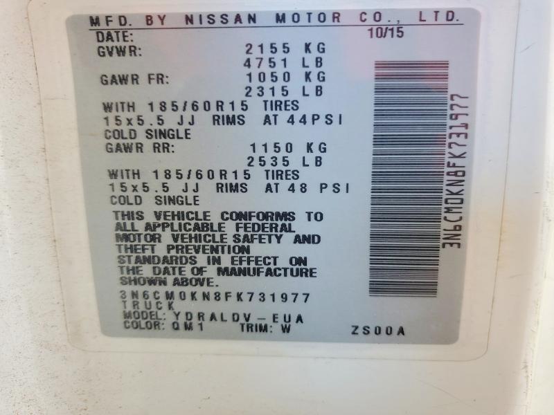 52922516 :رقم المزاد ، 3N6CM0KN8FK731977 vin ، 2015 Nissan Nv200 مزاد بيع