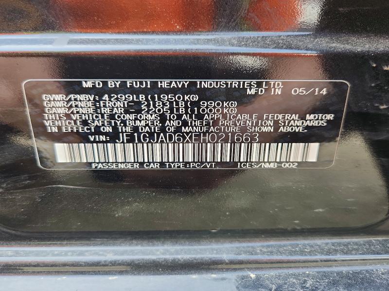 2014 Subaru Impreza 2.0i 4dr Awd მანქანა იყიდება აუქციონზე, vin: JF1GJAD6XEH021663, აუქციონის ნომერი: 51448316