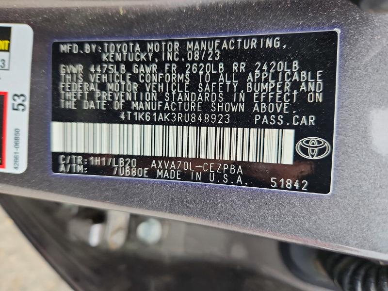 2024 Toyota Camry მანქანა იყიდება აუქციონზე, vin: 4T1K61AK3RU848923, აუქციონის ნომერი: 54438666