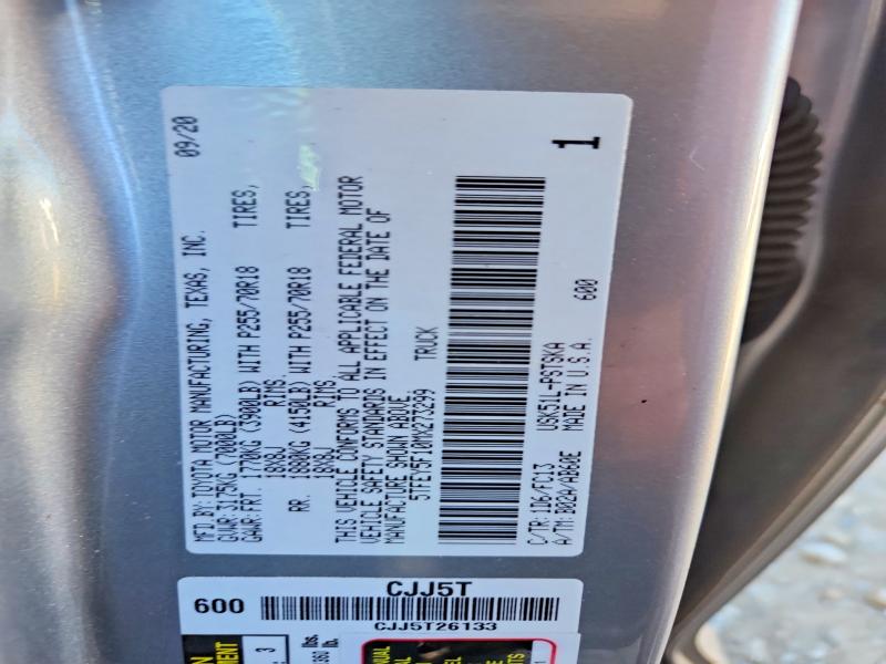 2021 Toyota Tundra მანქანა იყიდება აუქციონზე, vin: 5TFEY5F10MX273299, აუქციონის ნომერი: 53706826