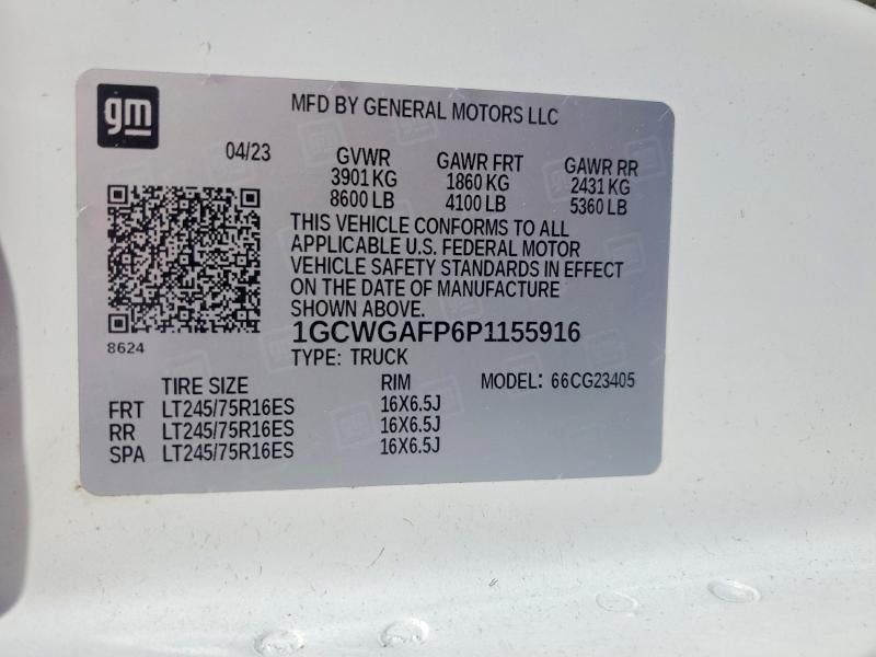 52247956 :رقم المزاد ، 1GCWGAFP6P1155916 vin ، 2023 Chevrolet Express مزاد بيع