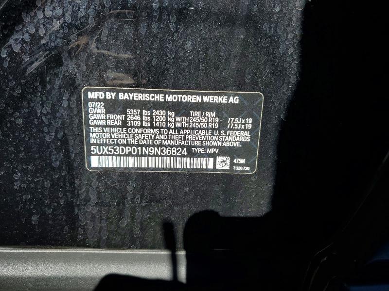 Aukcja sprzedaży 2022 Bmw X3, vin: 5UX53DP01N9N36824, numer aukcji: 52910266