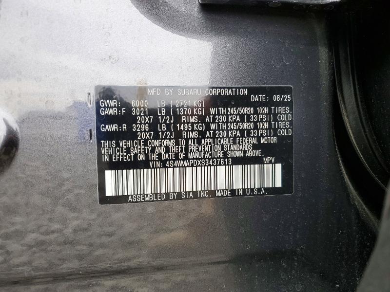 Aukcja sprzedaży 2025 Subaru Ascent, vin: 4S4WMAPDXS3437613, numer aukcji: 52205626