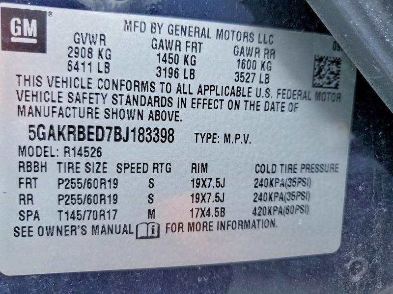 53931666 :رقم المزاد ، 5GAKRBED7BJ183398 vin ، 2011 Buick Enclave مزاد بيع