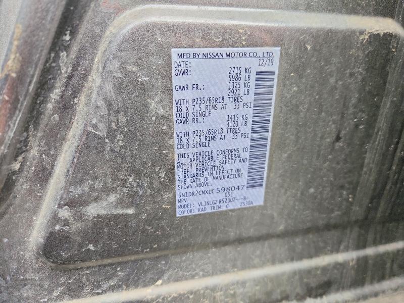53088156 :رقم المزاد ، 5N1DR2CMXLC598047 vin ، 2020 Nissan Pathfinder مزاد بيع