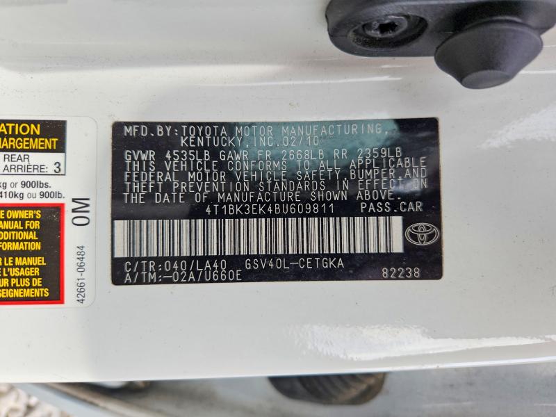 2011 Toyota Camry მანქანა იყიდება აუქციონზე, vin: 4T1BK3EK4BU609811, აუქციონის ნომერი: 54690676