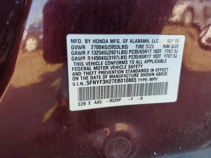 Aukcja sprzedaży 2014 Honda Pilot, vin: 5FNYF3H27EB010865, numer aukcji: 54954366