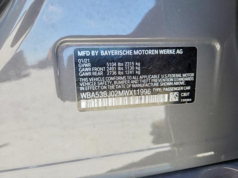 2021 Bmw 540 მანქანა იყიდება აუქციონზე, vin: WBA53BJ02MWX11996, აუქციონის ნომერი: 51470396