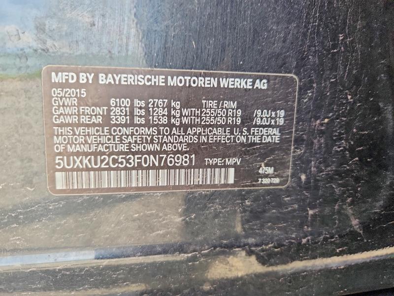 Auction sale of the 2015 Bmw X6, vin: 5UXKU2C53F0N76981, lot number: 51874446