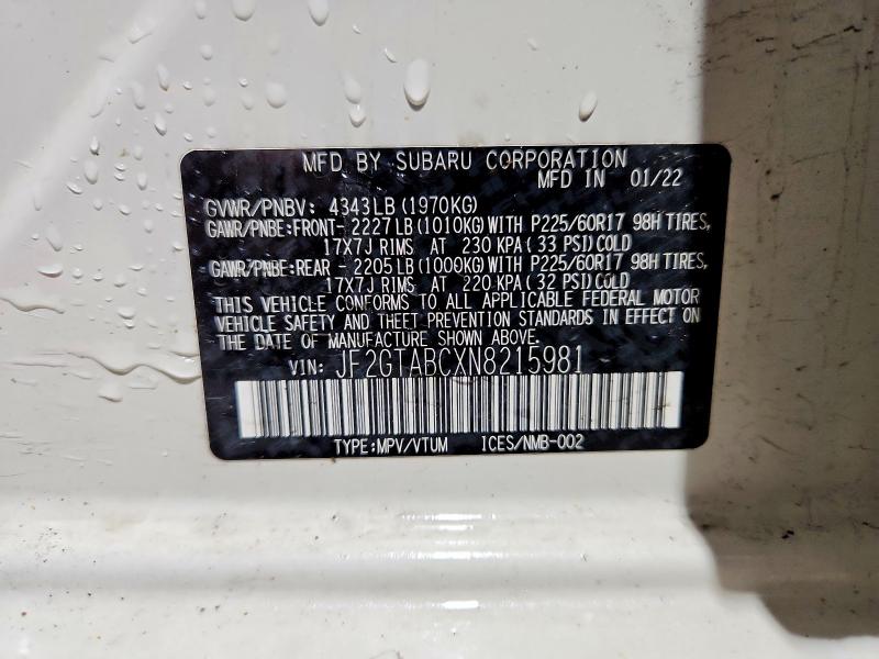 2022 Subaru Crosstrek მანქანა იყიდება აუქციონზე, vin: JF2GTABCXN8215981, აუქციონის ნომერი: 53678446