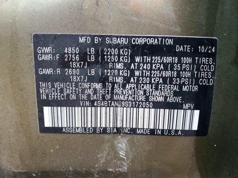 Продаж на аукціоні авто 2025 Subaru Outback, vin: 4S4BTANC9S3172050, номер лоту: 54775246