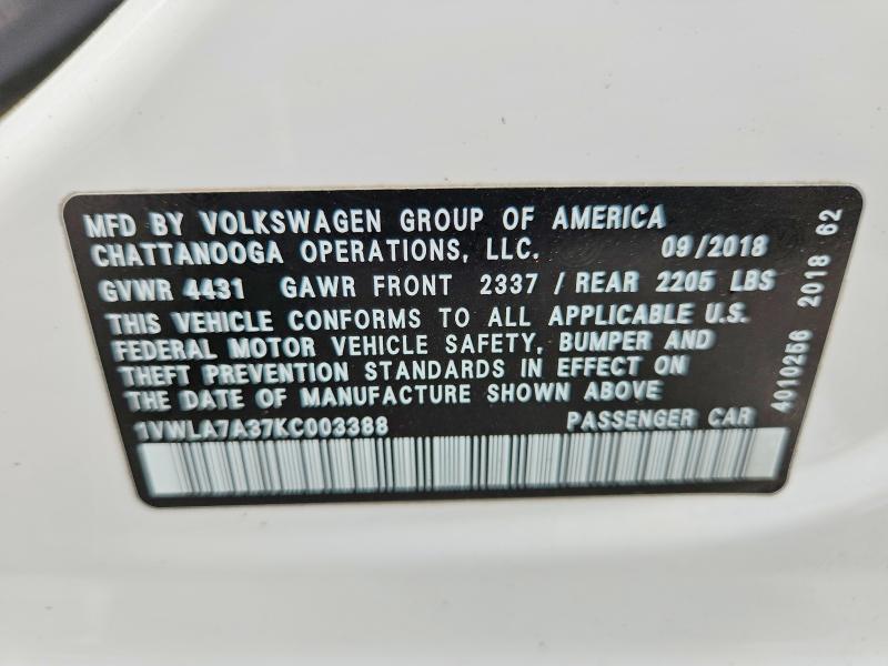 Продажа на аукционе авто 2019 Volkswagen Passat, vin: 1VWLA7A37KC003388, номер лота: 55432266