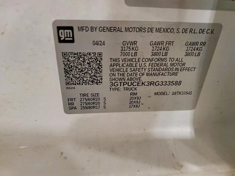 2024 Gmc Sierra მანქანა იყიდება აუქციონზე, vin: 3GTPUCEK3RG333588, აუქციონის ნომერი: 54282516
