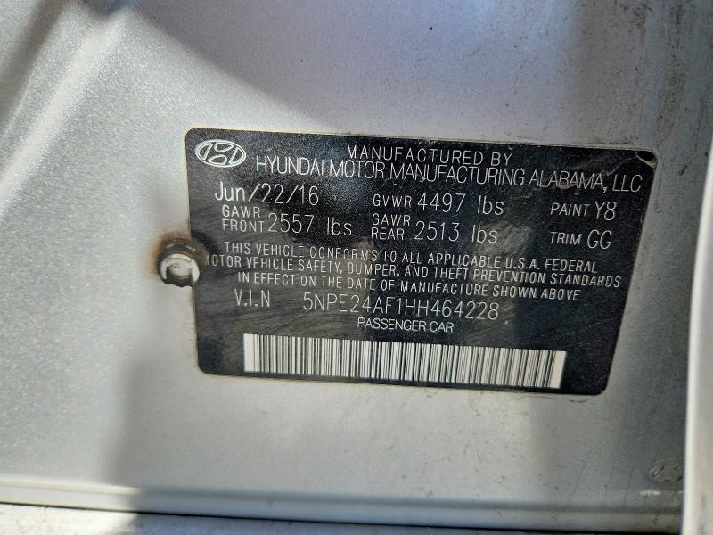 2017 Hyundai Sonata მანქანა იყიდება აუქციონზე, vin: 5NPE24AF1HH464228, აუქციონის ნომერი: 53256286