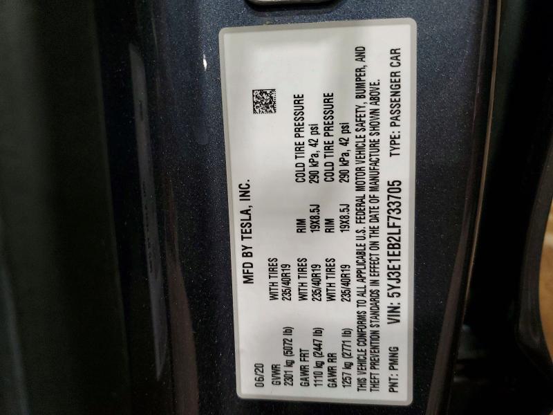 53705826 :رقم المزاد ، 5YJ3E1EB2LF733705 vin ، 2020 Tesla Model 3 مزاد بيع