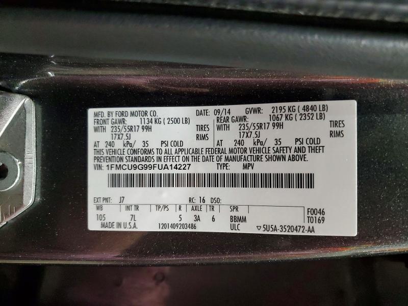 55030036 :رقم المزاد ، 1FMCU9G99FUA14227 vin ، 2015 Ford Escape مزاد بيع