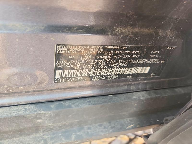 53787026 :رقم المزاد ، JTMG1RFV9KD510460 vin ، 2019 Toyota Rav4 مزاد بيع