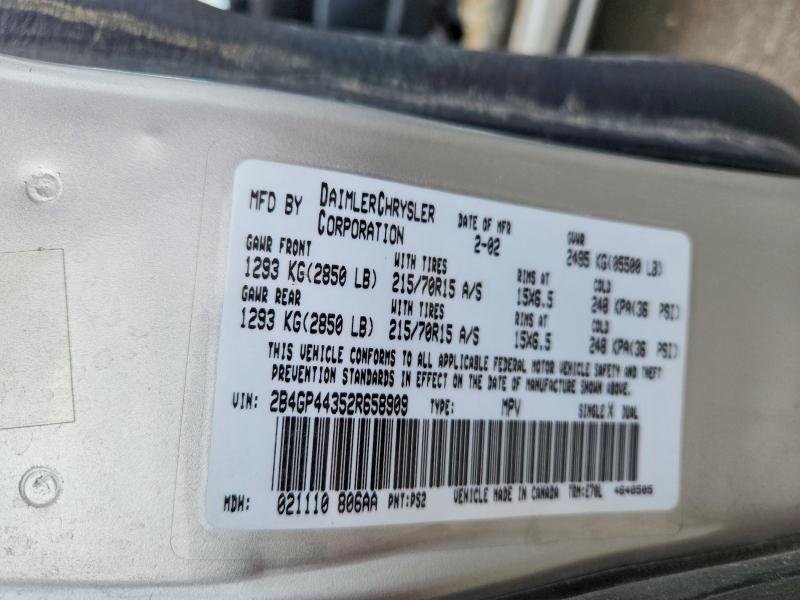 52863816 :رقم المزاد ، 2B4GP44352R658909 vin ، 2002 Dodge Grand Caravan مزاد بيع