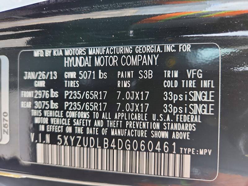 2013 Hyundai Santa Fe Sport მანქანა იყიდება აუქციონზე, vin: 5XYZUDLB4DG060461, აუქციონის ნომერი: 52375586