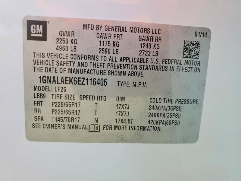 2014 Chevrolet Equinox მანქანა იყიდება აუქციონზე, vin: 1GNALAEK6EZ116406, აუქციონის ნომერი: 54051986