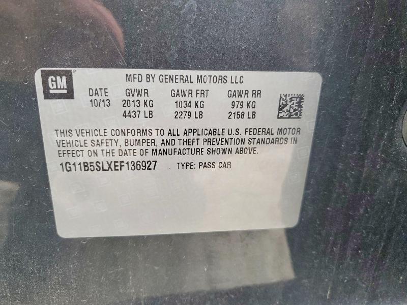 52047166 :رقم المزاد ، 1G11B5SLXEF136927 vin ، 2014 Chevrolet Malibu مزاد بيع