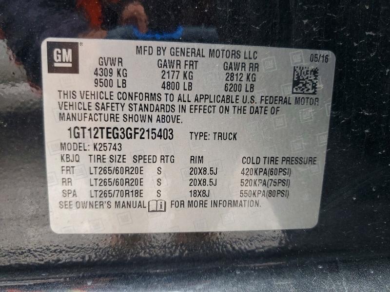 54121246 :رقم المزاد ، 1GT12TEG3GF215403 vin ، 2016 Gmc Sierra مزاد بيع