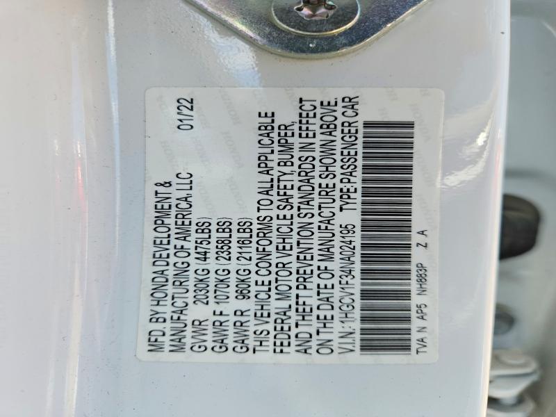 Продаж на аукціоні авто 2022 Honda Accord, vin: 1HGCV1F34NA024195, номер лоту: 52575756