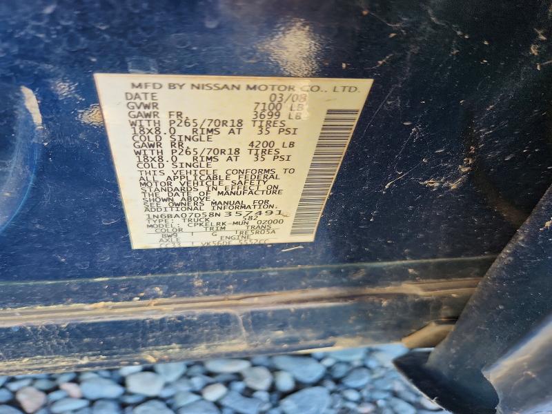 Продаж на аукціоні авто 2008 Nissan Titan, vin: 1N6BA07D58N357491, номер лоту: 53872846