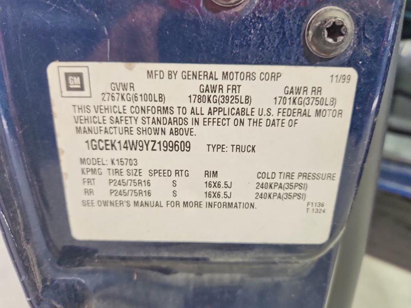 Продажа на аукционе авто 2000 Chevrolet Silverado, vin: 1GCEK14W9YZ199609, номер лота: 53642416