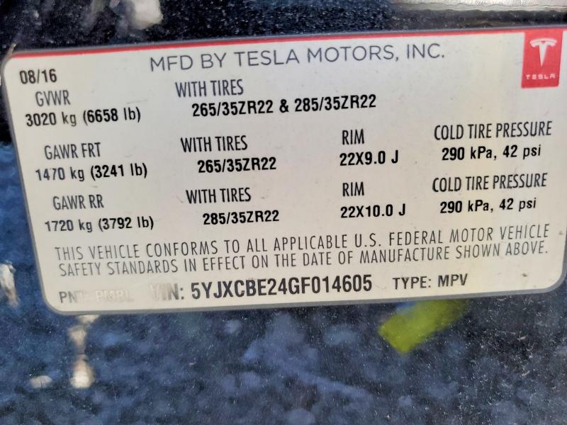 51781656 :رقم المزاد ، 5YJXCBE24GF014605 vin ، 2016 Tesla Model X مزاد بيع