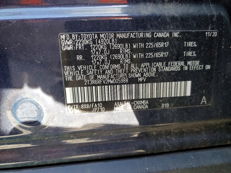 Aukcja sprzedaży 2021 Toyota Rav4 Hybrid, vin: 2T3R6RFV2MW005988, numer aukcji: 53421356