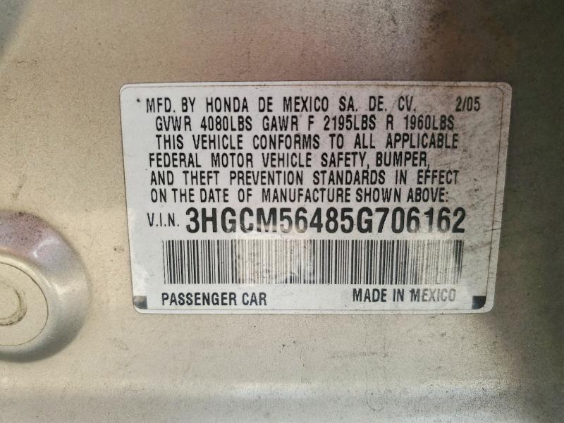 2005 Honda Accord მანქანა იყიდება აუქციონზე, vin: 3HGCM56485G706162, აუქციონის ნომერი: 54464136