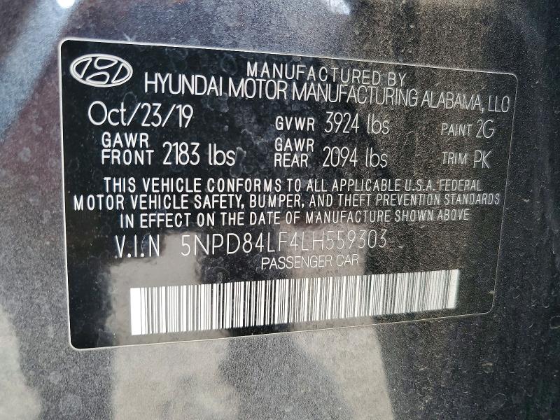54674516 :رقم المزاد ، 5NPD84LF4LH559303 vin ، 2020 Hyundai Elantra مزاد بيع