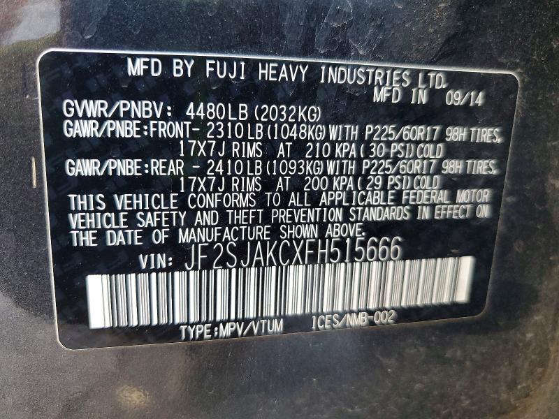 54707826 :رقم المزاد ، JF2SJAKCXFH515666 vin ، 2015 Subaru Forester مزاد بيع